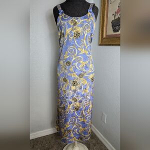 Vintage 1980s/ 90s Phoenix Rising Sky Blue and Gold Satin Slip Dress Peignor Set